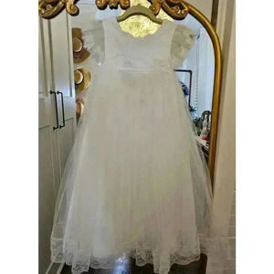 Trish Scully Girl's Size 14 White Tulle Midi Flower Girl Bridesmaids Gown